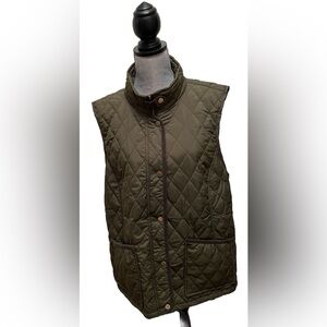 Tahari  Womens Full Zip Sleeveless Quilted Puffer Vest Olive Green NWT Size XXL